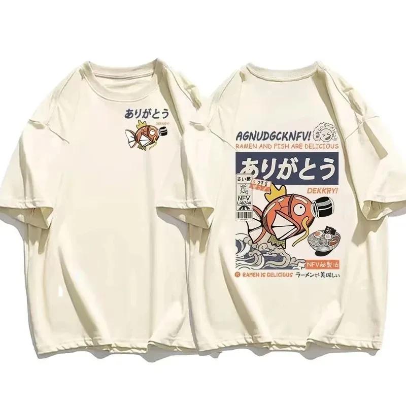 

Summer Japanese Style 100 Cotton TShirt Koi Fish Soy Sauce Print Y2K Anime Fashion Short Sleeve Tops for Unisex and Women S