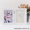 Pet Paw Print Clay and Photo Frame - Solid Wood Two-Fold Keepsake Ornament
