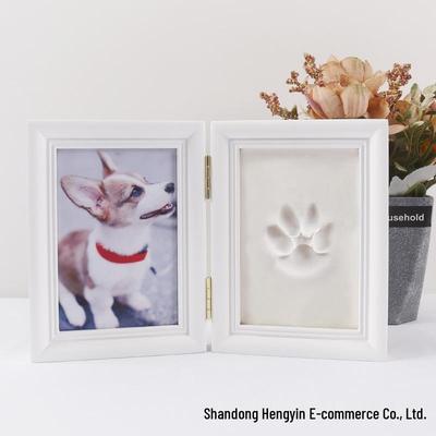 Pet Paw Print Clay and Photo Frame - Solid Wood Two-Fold Keepsake Ornament