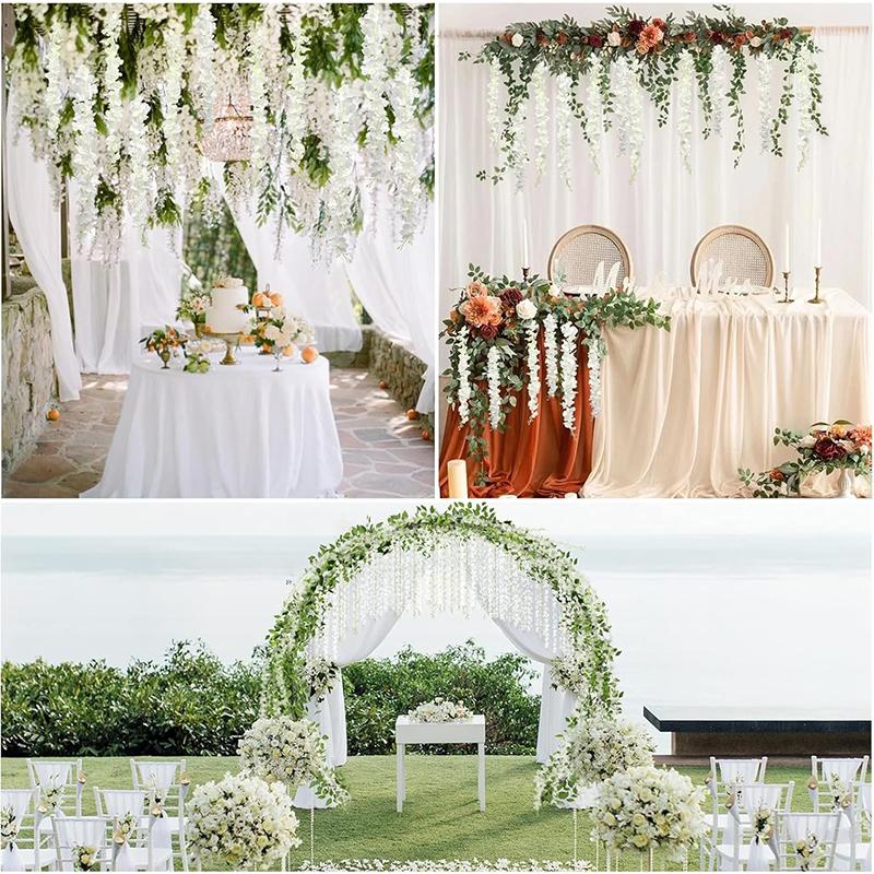 1/3/5/12Pcs Artificial Flowers Silk Wisteria Vine Fake Silk Hanging Flower for Wedding Party Garden Outdoor Home Wall Decoration