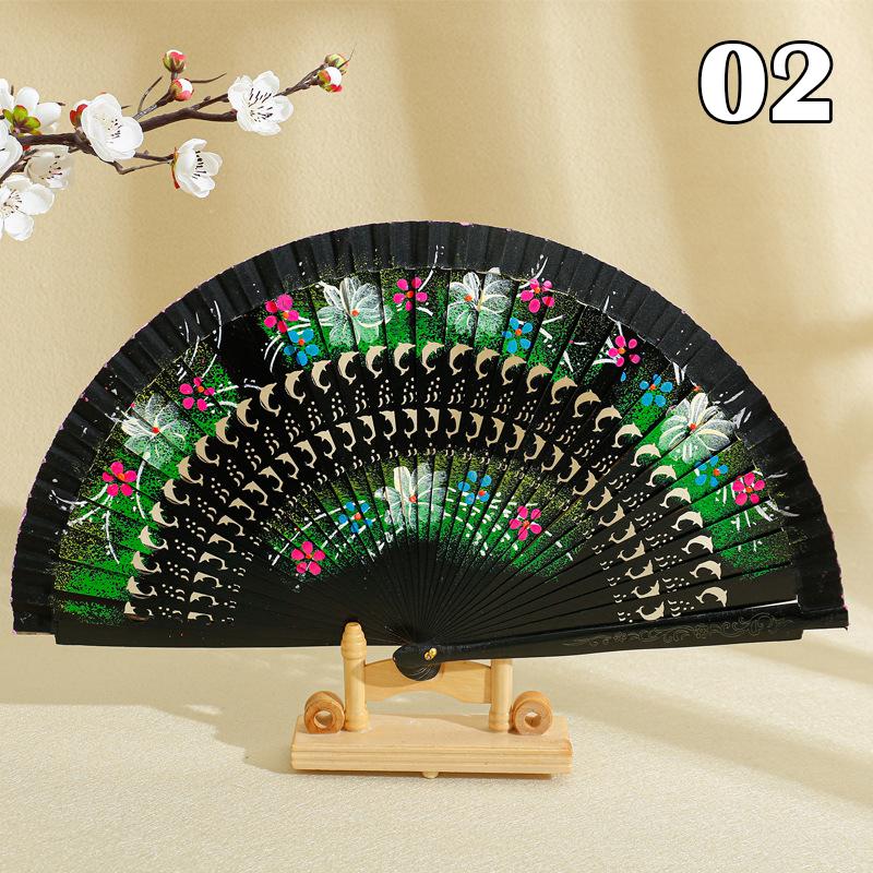 Folding Fan Wood Spanish Fan for Dancing Printing Hand Folding Fan Performances Prop Home Decor Ornaments Craft Gifts for Guest
