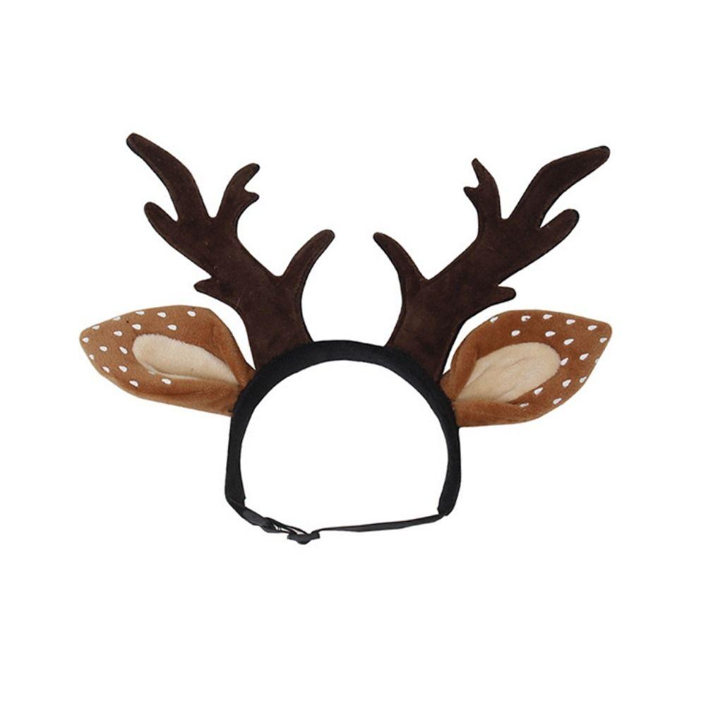 Adjustable Cat Antlers Headband Elastic Pet Reindeer Cap Pet Antlers Headwear  Cosplay Party