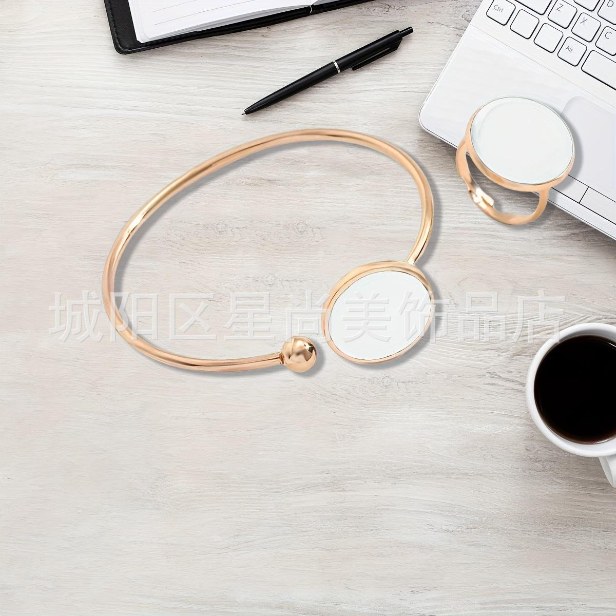 Fashion 2 Pieces, Style Bracelet Ring Women s Jewelry Set, Simple, Geometric, Drip, Round