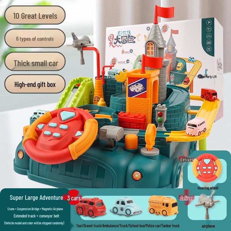 Adventure Boy's Cross-Border Car Challenge: Educational Track & Train Parking Lot Toy