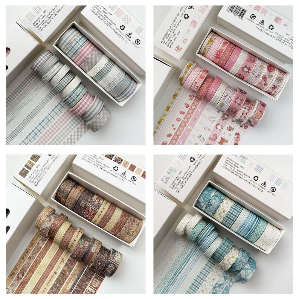 Multi-Pattern DIY Journals Tape Adhesive Deco Art Supplies Vintage Style Washi Tape Set