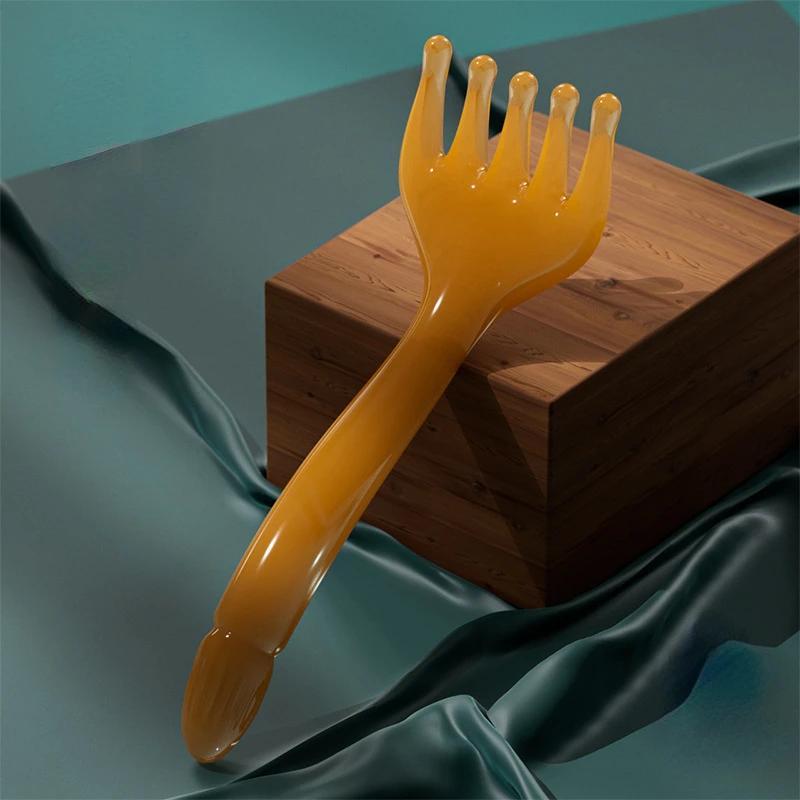 Resin Head Massager Hårbotten Gua Sha För Kropps Nacke Benmassage Femklos huvud Skrapstift Massage Skrapklomassage