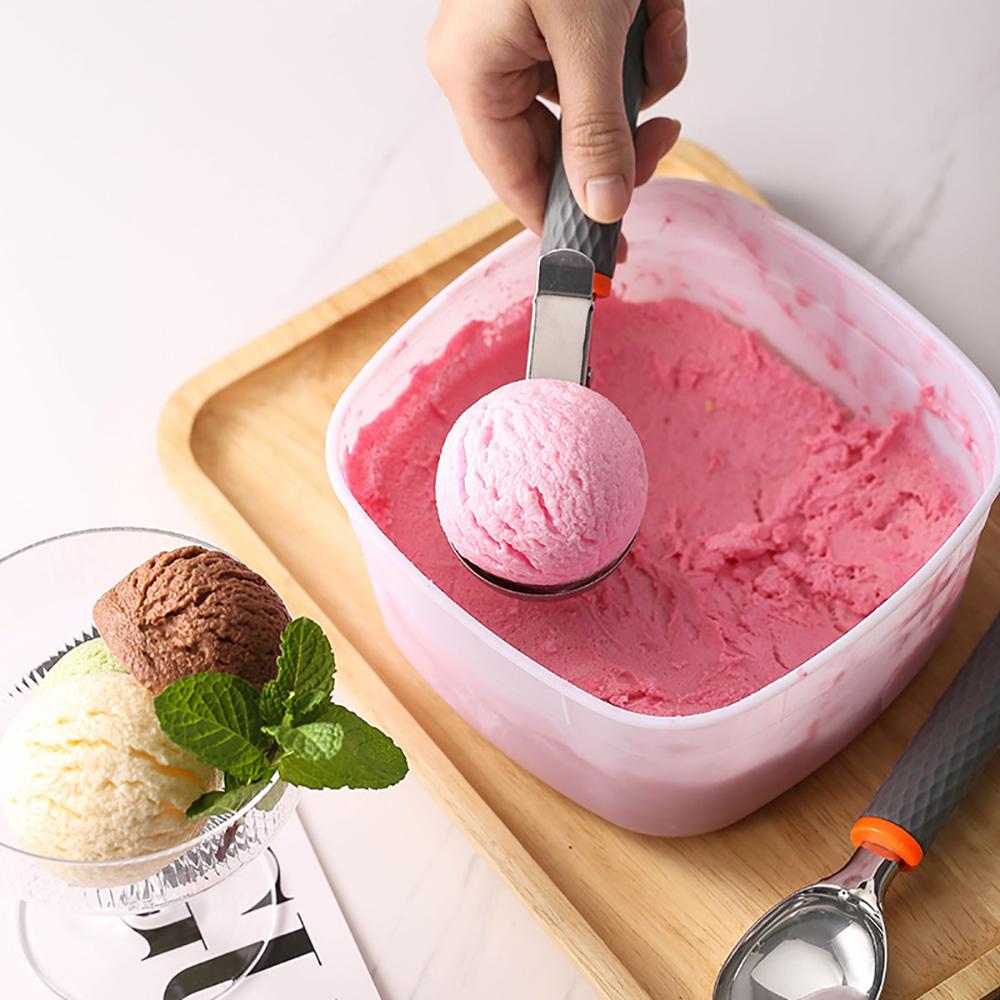 1PC Stainless Steel Ice Cream Spoon Digger Silicone Handle Ice Cream Spoon Multi functional Creative Fruit Digger