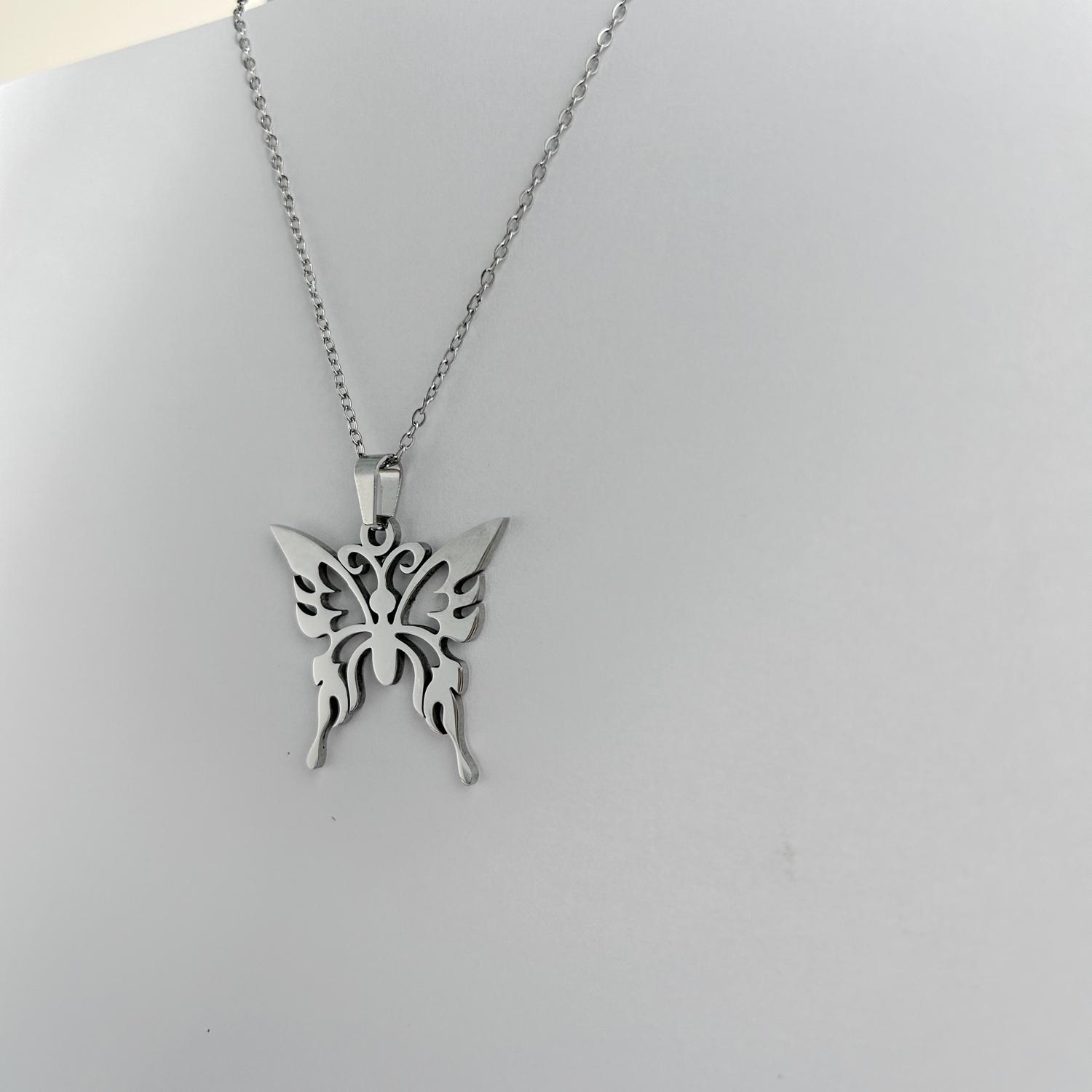 

Модное колье из нержавеющей стали с полым кулоном-бабочкой, кулон-бабочка, милый кулон с животным, подходит для мужчин и женщин,