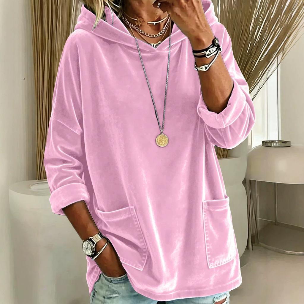 European and American new casual fashion hooded loose suede pocket solid color long-sleeved women's pullover sweater