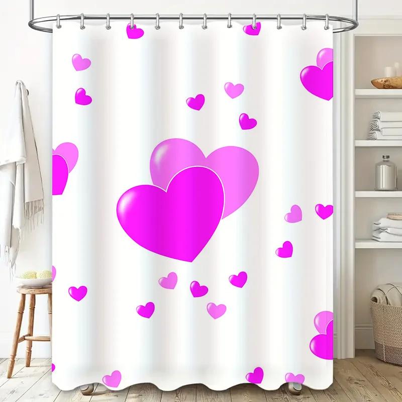 Delightful Pink Hearts Shower Curtain Romantic Bathroom Decor for Home Decoration