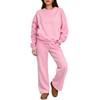 Damen 2-teiliges Set Farbe Hals Langarm Pullover Sweatshirt mit Elastischer Taille Jogginghose