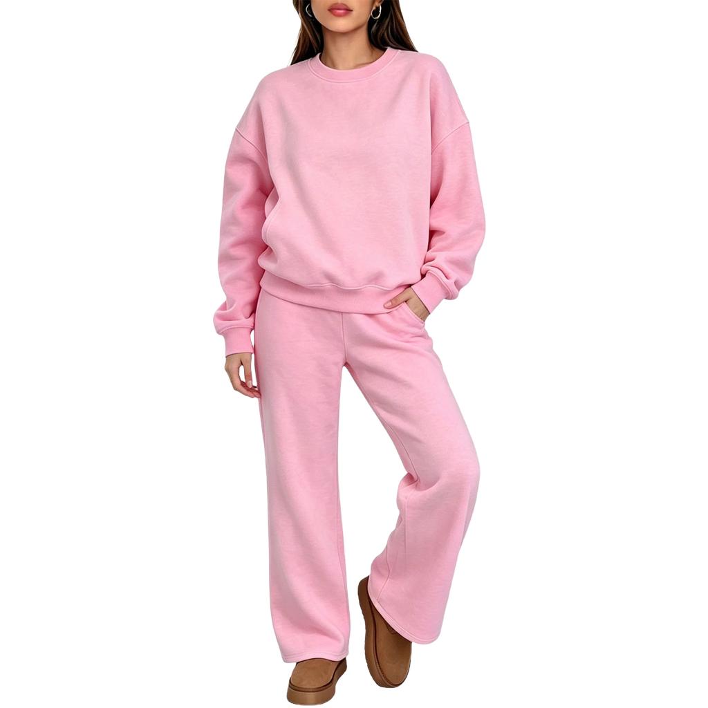 Damen 2-teiliges Set Farbe Hals Langarm Pullover Sweatshirt mit Elastischer Taille Jogginghose