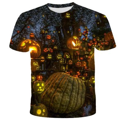 Męska koszulka z krótkim rękawem i nadrukiem w dynię Halloween 3D Top z okrągłym dekoltem Casual Outdoor Sports Tee Shirts Summer