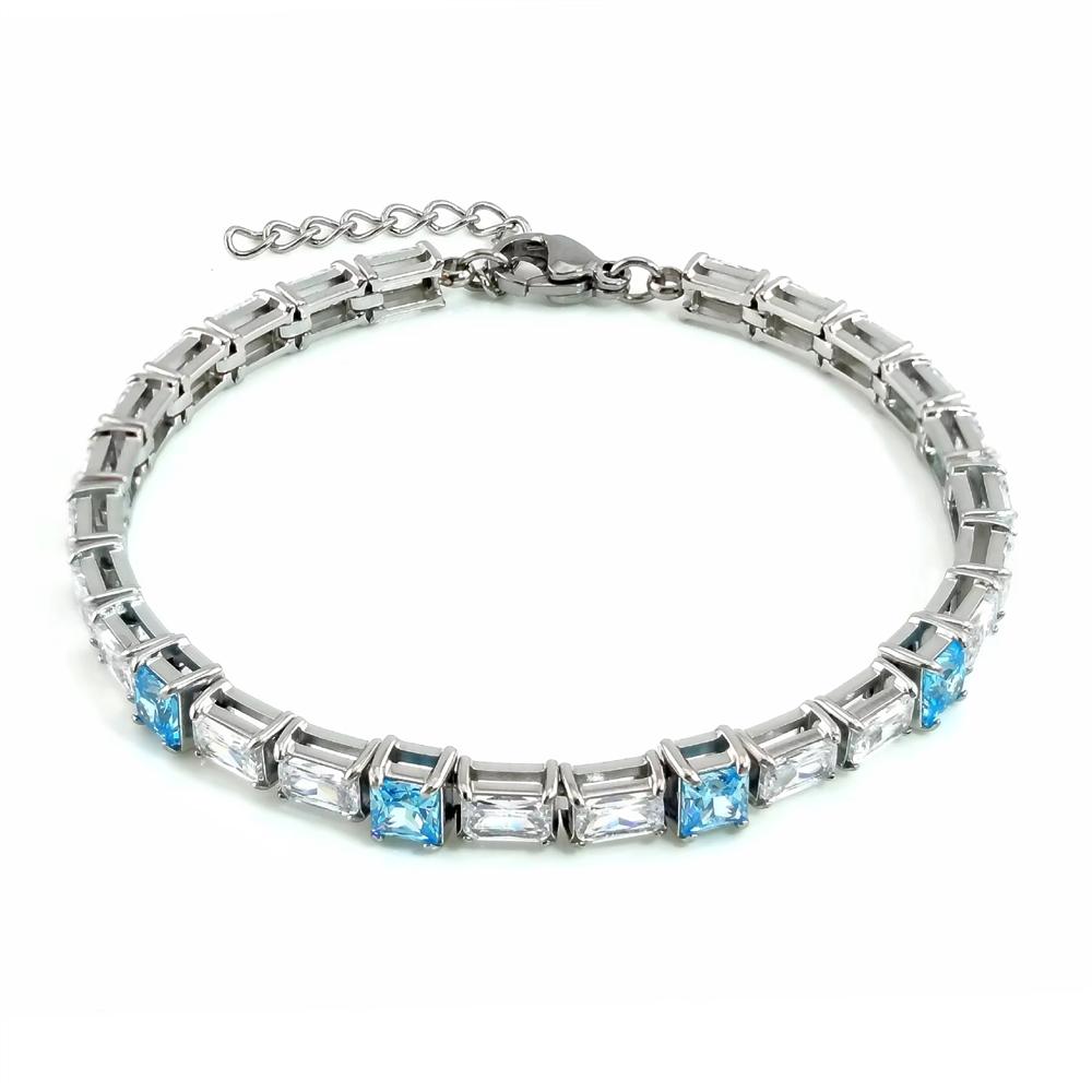 Personalized 4 Colors Available Claw Setting Rectangular and Square CZ Stainless Steel Tennis Bracelet With Extension Chain
