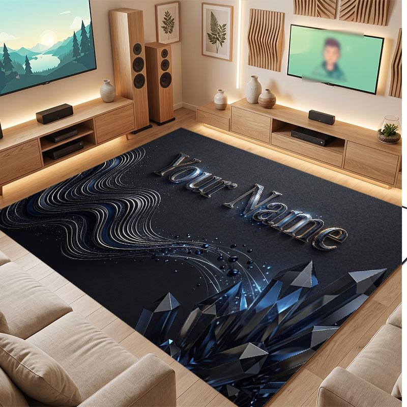 Decorative Artwork Theme Crystal Velvet Floor Rug Personalized Custom Name Text Warm Carpet Home Decoration