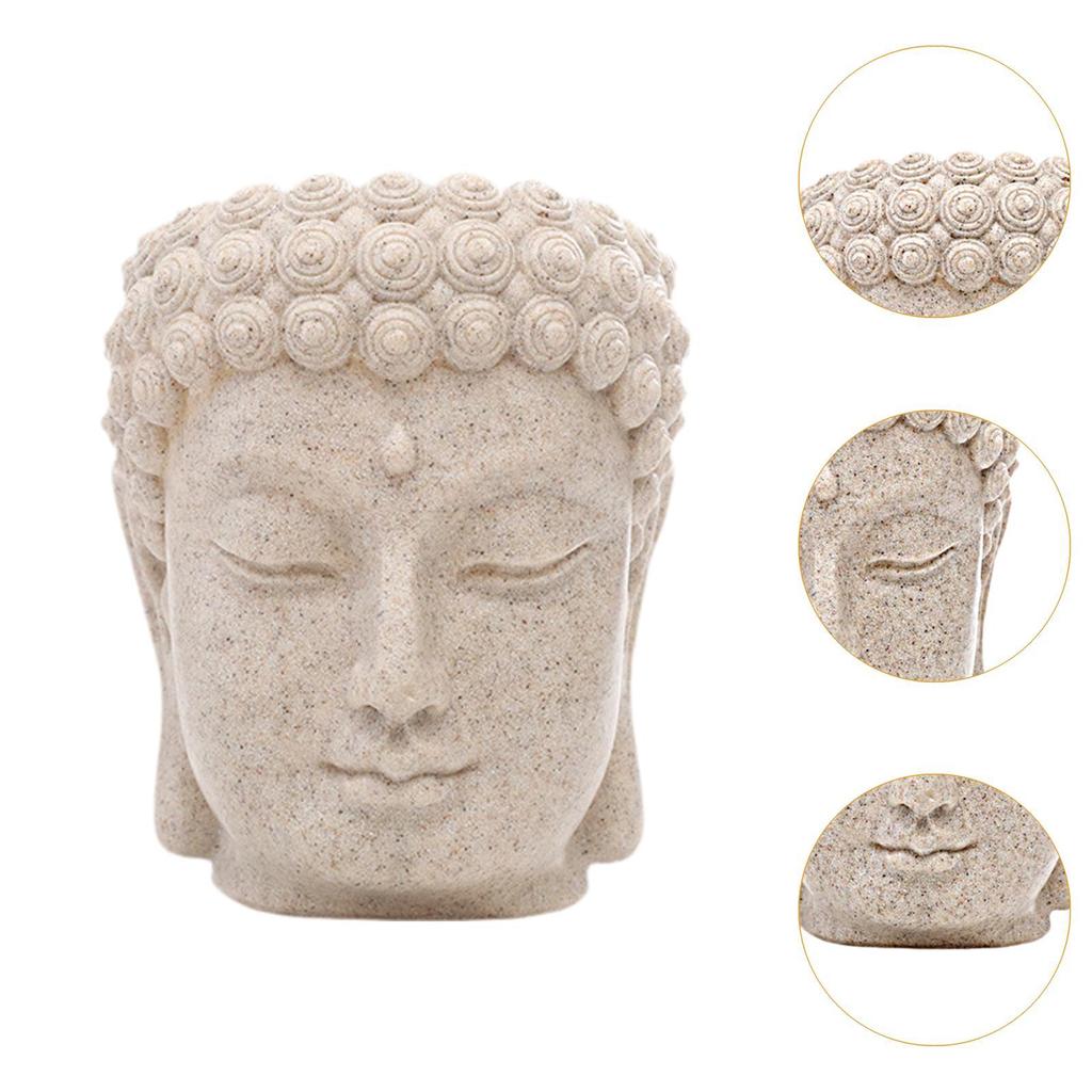 Buddha Head Figurine Flower Pot Desktop Ornament Bonsai Resin Flowerpot Sculpture for Table Desk Shelf Cabinet Home Decor