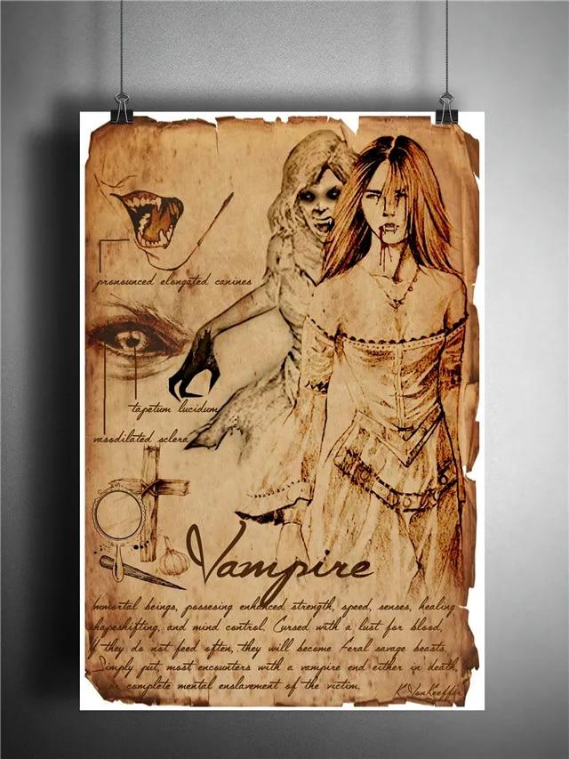 Vintage Magic horror vampiro monstro mítico Sexy Devil girl Poster lobisomem bruxaria Canvas Poster Wall Art Mural Decoração de quarto sem moldura
