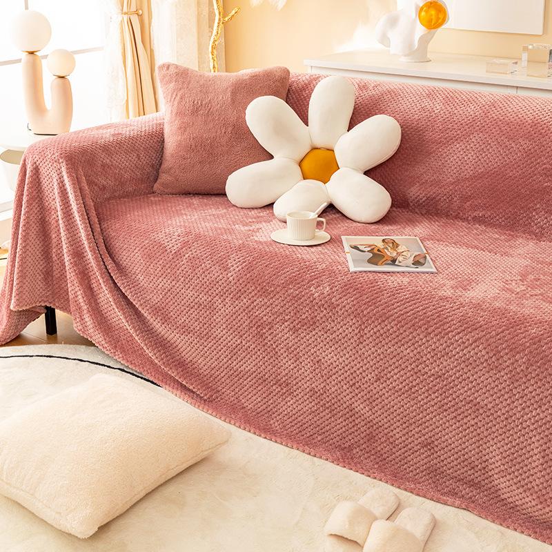 Ins Style Full Cover Sofa Towel Thickened Plush Sofa Cover Anti-cat Scratch Sofa Cover Cushion Winter Sofa Blanket