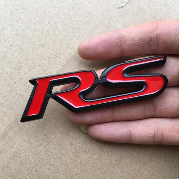 1 Pc 3D Metal RS Logo Car Emblem Rear Trunk Sticker Grille Badge Sport Version Modification