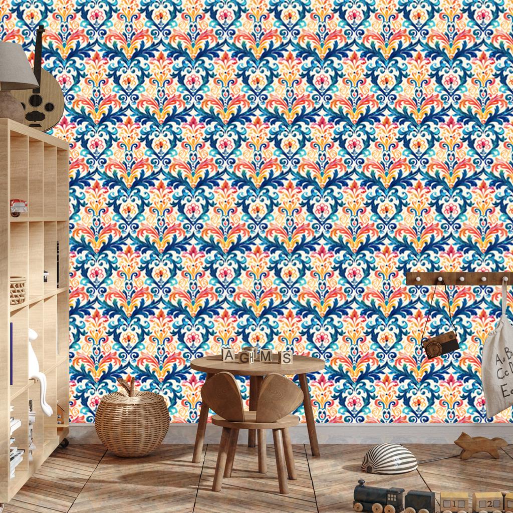 Baroque Damask Wallpaper Blue and Cream for Living Room and Bedroom 50x1000