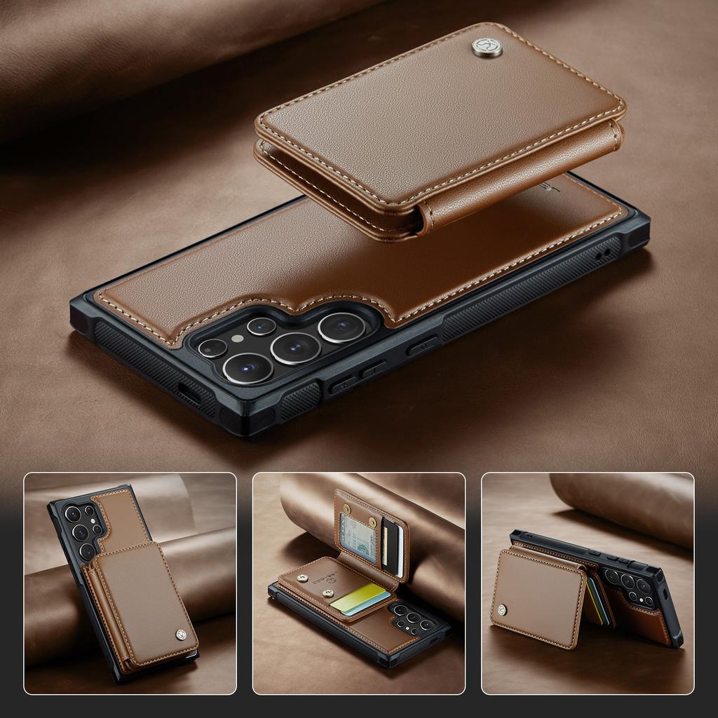 For Samsung Galaxy S25 Ultra Case JEEHOOD J05 Leather Mobile Cover with Detachable Magnetic Card Bag