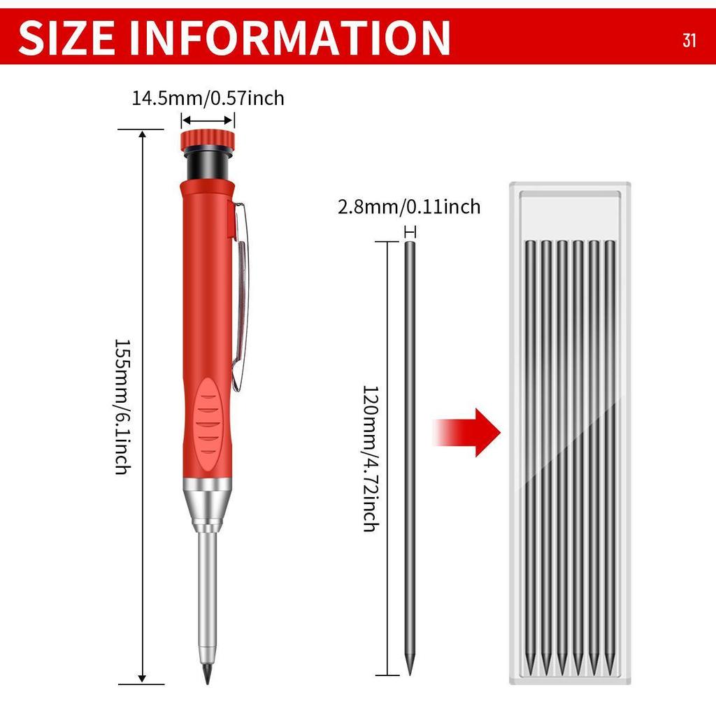 Professional Deep Hole Woodworking Pencil - 2.8mm Marker for Precise Line Drawing & Notations