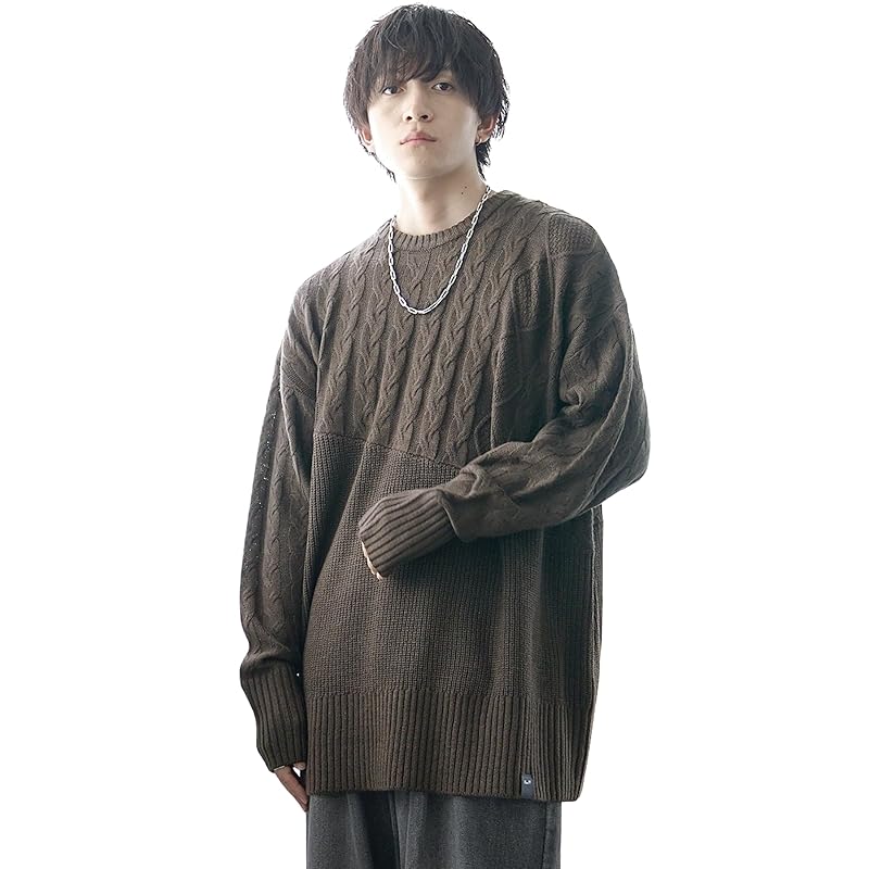 

[Sum Dif] 7GG diagonal cable knit sweater men s long length knit cable knit asymmetry pullover oversize MinoriTY minority L taupe