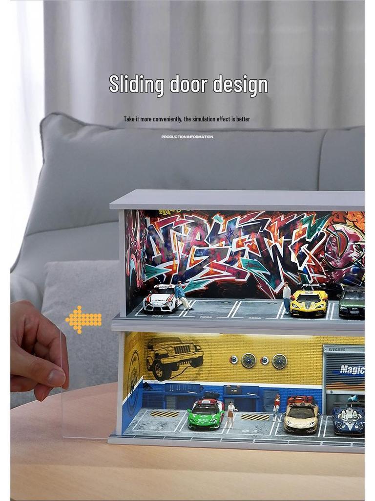 1:64 Scale Miniature Parking Garage Model with Lights and PVC Assembly