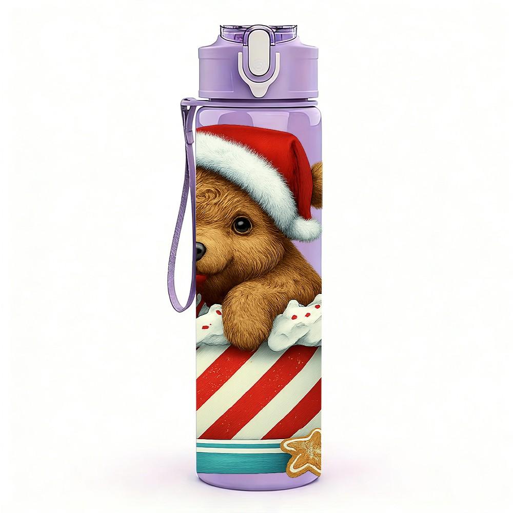1PC Puppy Christmas Box 750ml Color Plastic Sports Water Bottle Leakproof Flip Straw Lid Suitable for Sports Office Home Use
