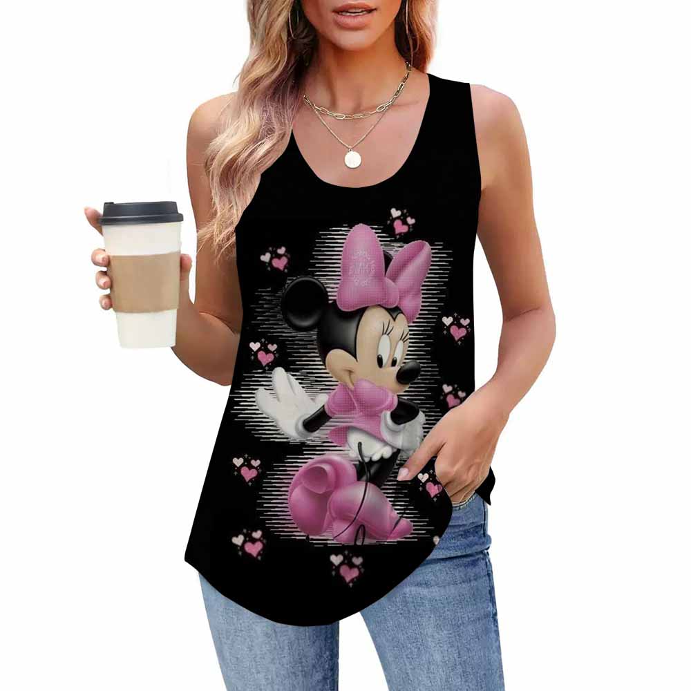 Modna koszulka z nadrukiem, casualowa, luźna, z okrągłym dekoltem, bez rękawów, odzież damska, T-shirty damskie