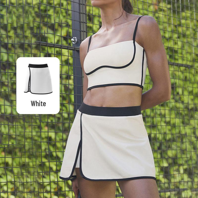 Women's Color Block Strap Skirt & Shorts Set – High Waist, Slimming Yoga Outfit with Contrast Design