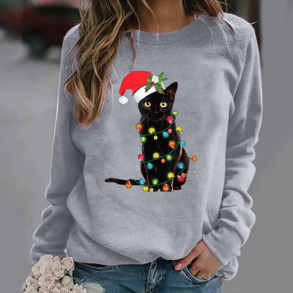 Amazon Ebay Wish Fast Selling Independent Station Christmas Printing Long Sleeve Round Neck Hoodie Without Hood Teamu