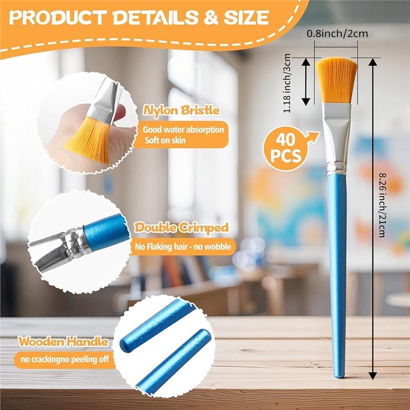Premium-Large Acrylic Paint Brushes 40-Piece Set, 0.8 Inch Craft Brushes Suitable For Oil, Watercolor And Body Painting