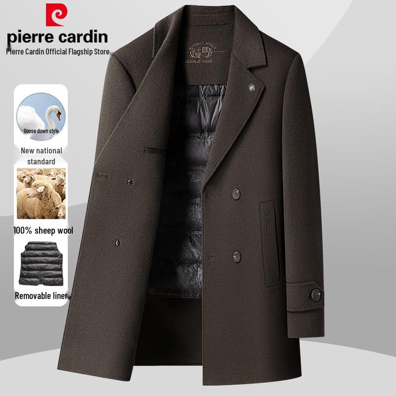 Pierre Cardin Men's 100% Wool Detachable Down Liner Mid-Length Overcoat