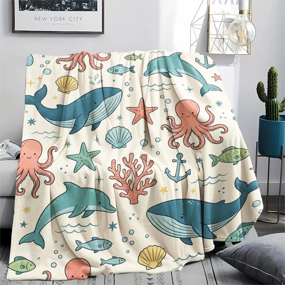 1Pc Cute Cartoon Print Flannel Blanket, High quality Comfortable for All Seasons, Home Decor, Warmth and Comfort, Perfect for Christmas Gifts W48