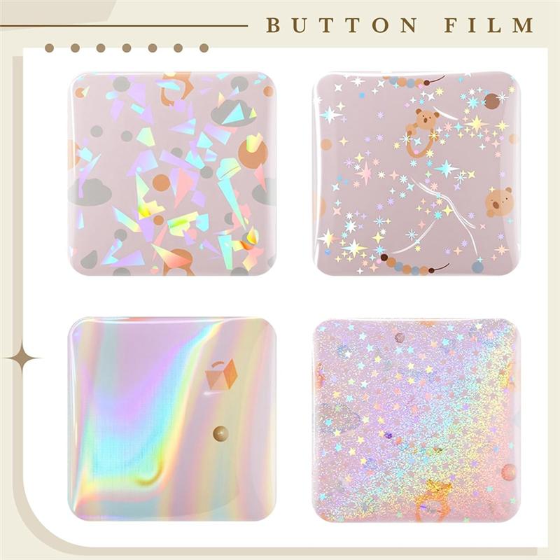 2025 Trend 200Pcs Button Maker Supplies Glittering Film For Pin Maker Machine Kit 4 Styles Clear Holographic Laminate Sheets