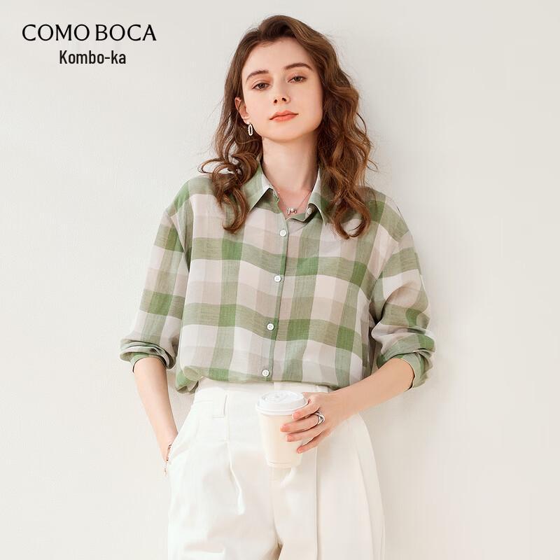

Comom Boca Women s Long Sleeve Plaid Silk Shirt XL