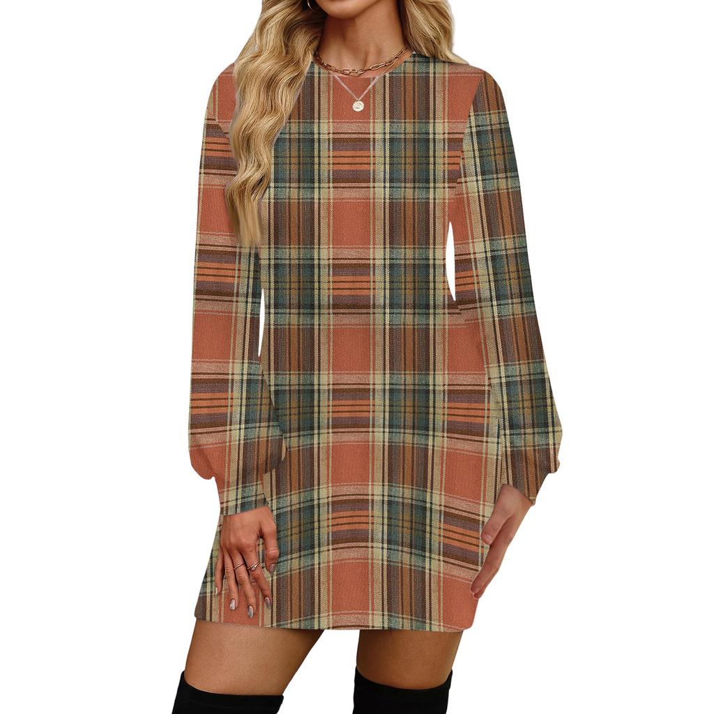 Damenmode Lässiges Rundhals Langarmkleid