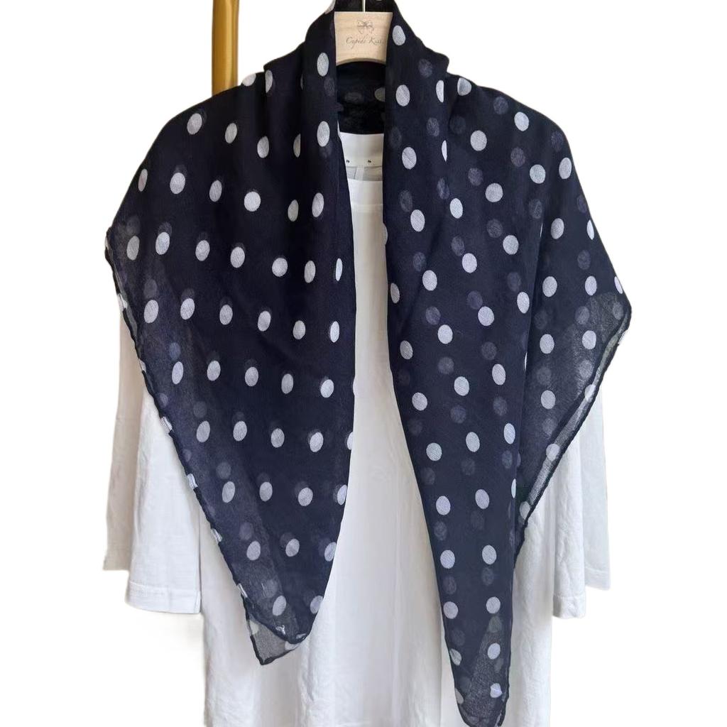 1 piece 90 square fashionable polka dot Bali yarn women's scarf temperament cotton feeling outer shawl casual bag headscarf