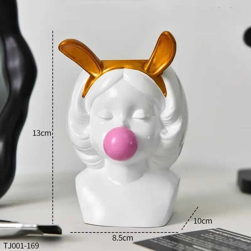 Cute Rabbit Ear Bubble Blowing Girl Pen Holder Multi Functional Storage Pen Holder Office Desktop Stationery Storage Bucket