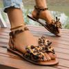 Summer New Leopard Bow Sandals Plus Size Round Toe Open Toe Casual Breathable Soft Sole Non-Slip Women's Flats