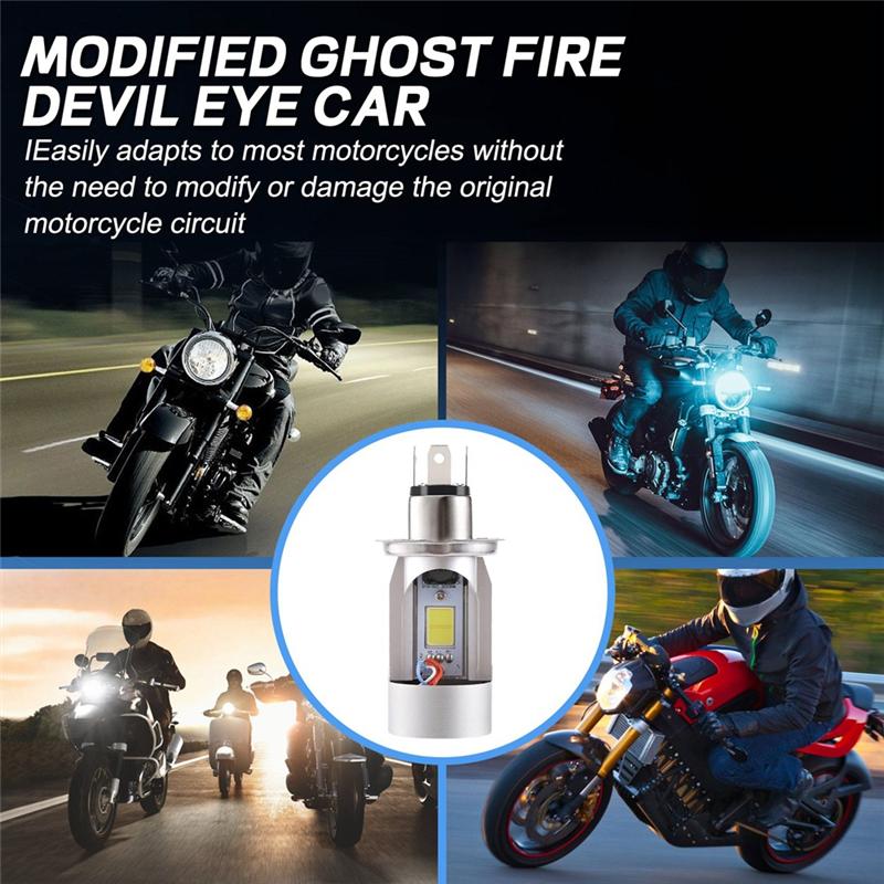 A58X-H4 LED Headlight Bulb Motorcycle Hi/Lo  With Red Angel Eye Daytime Running Light 25W 3000LM Super Bright 6000K