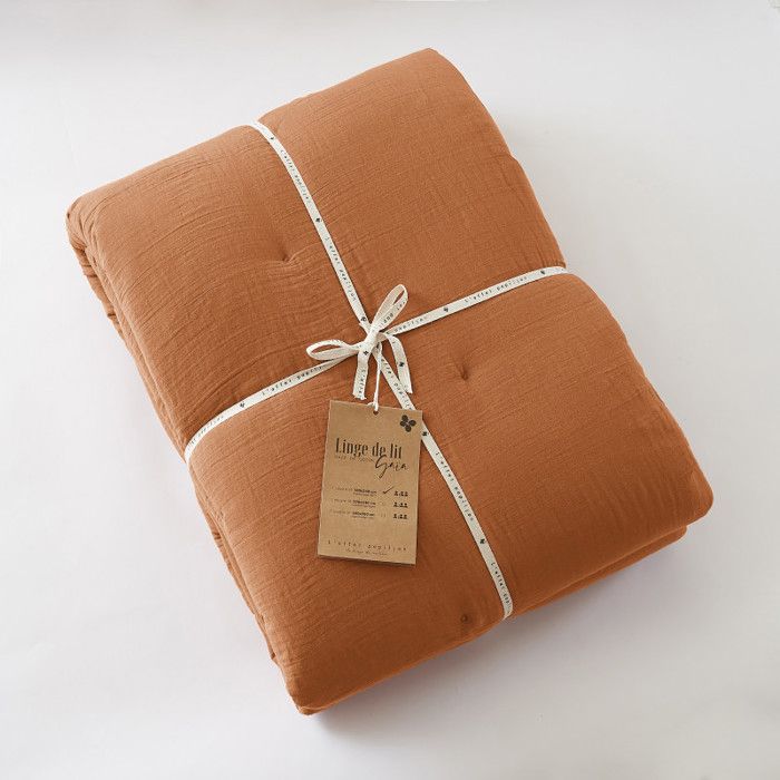 Duvet or Bed Runner "Gaïa" All Sizes "Cotton Gauze" the Butterfly Effect - Gaia Apricot - 180 X 240 Cm