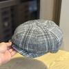 New Style British Style Forward Hat British Beret Deep Brim Hat Showing Face Small Japanese Painter Hat Octagonal Hat Plaid Trend