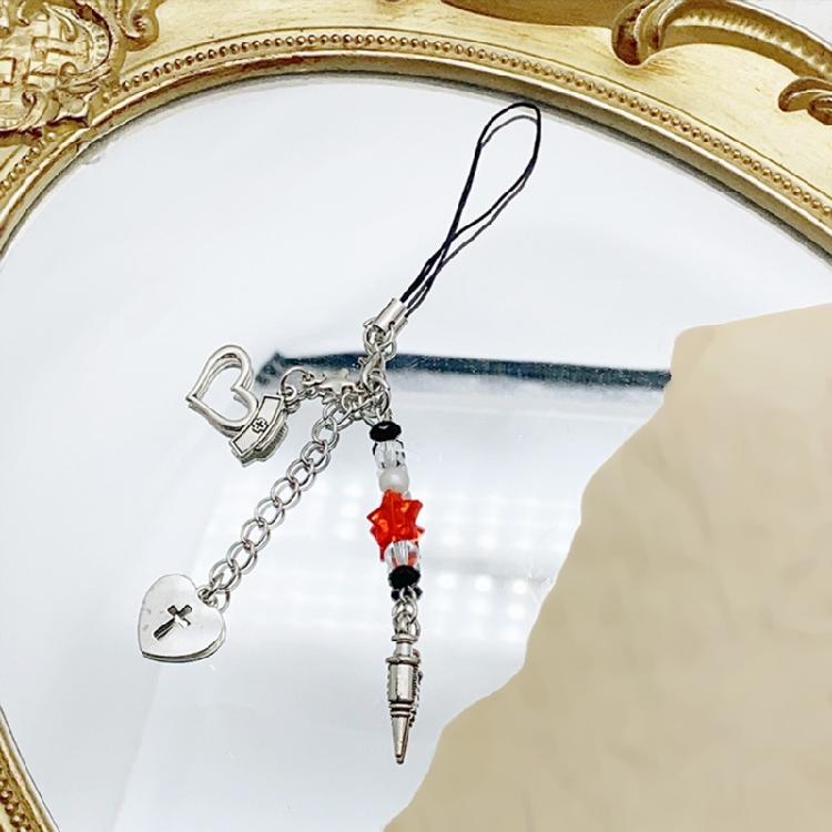 Shell Fish Tail/Bass/Heart Needle Keychain Colorful Beaded Phone Charm Bag Pendant Decoration for Women and Girls