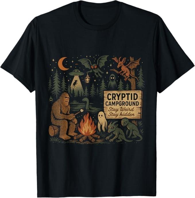 Cryptid Campground Bigfoot Mothman Aliens Loch Ness Monster T-Shirt S разноцветный