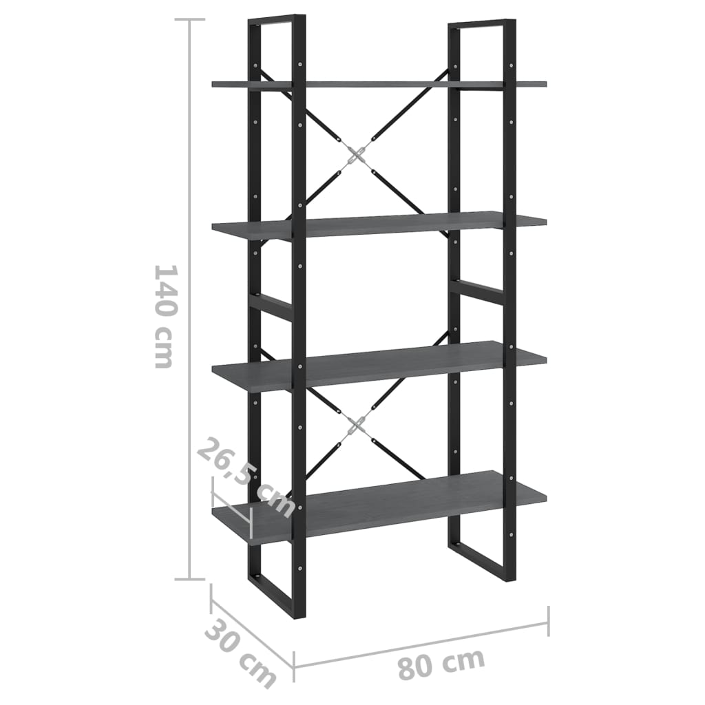 Bookshelf 4 Shelves Grey 80 x 30 x 140 cm Solid Pine Wood