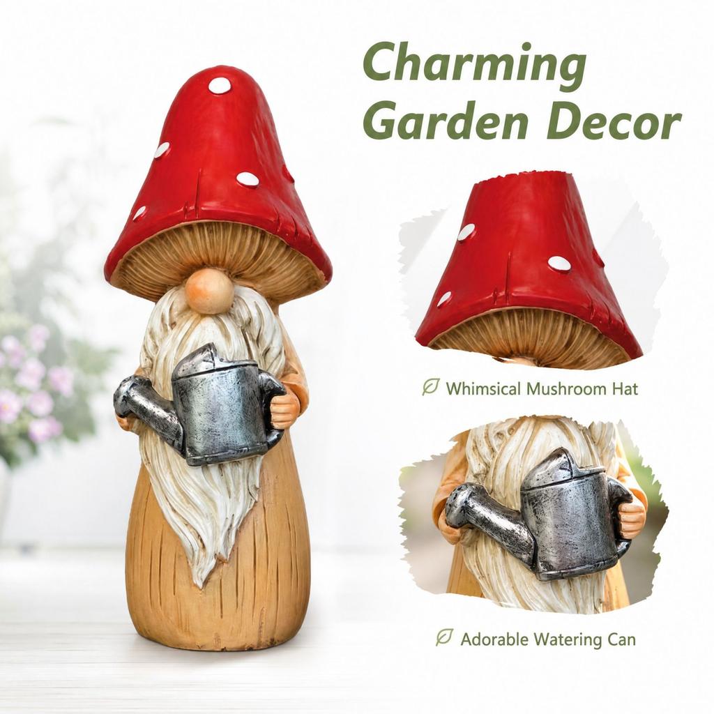 Garden Gnome Statue, Resin Dwarf Figurine for Outdoor Patio Decor, Ornament for Yard, Indoor Home Display