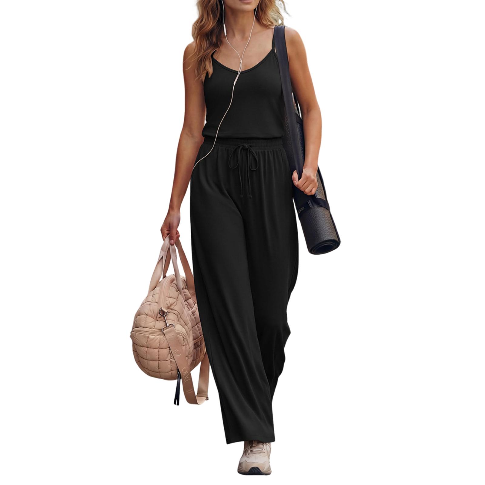 Women s two-piece fashionable top and pants casual suit L чёрный