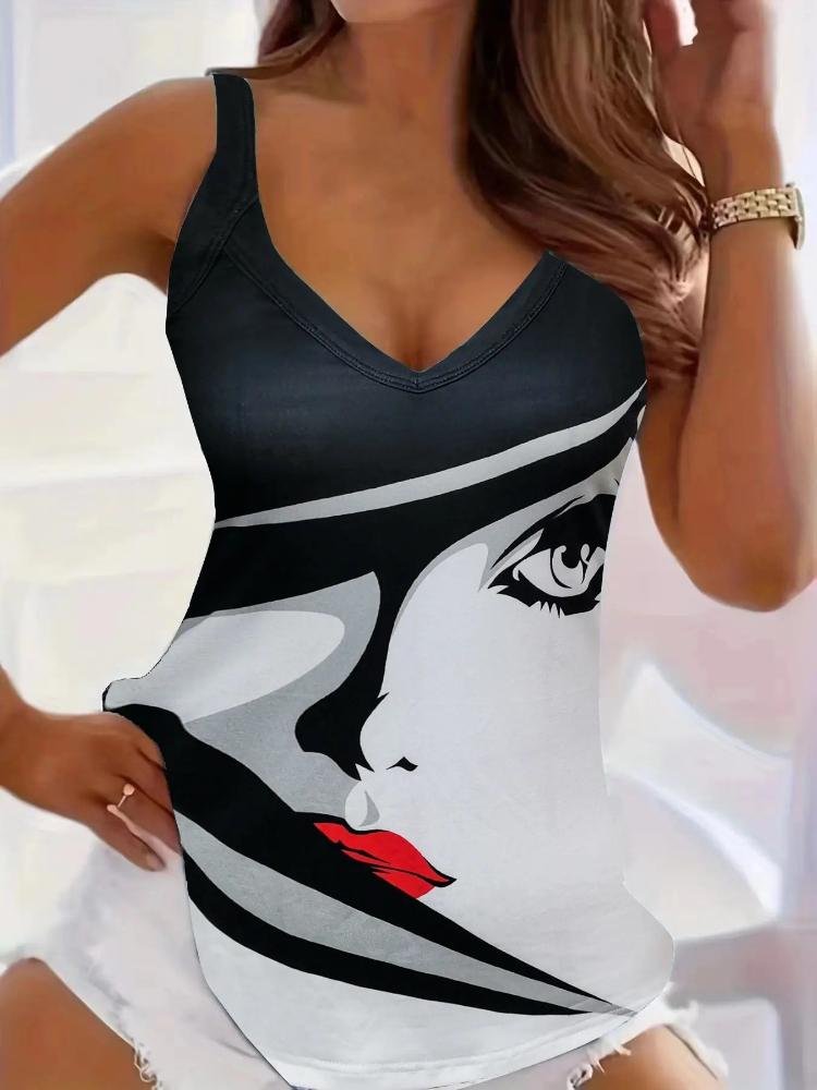 Letní ležérní 3D potisk Halter Sexy tričko pro ženy